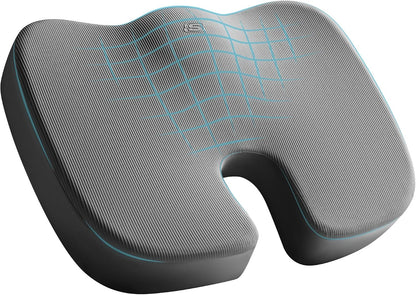 Skechers Memory Foam Seat Cushion,Office Chair Cushion for Tailbone Pain Relief,Butt Pillow for Office Chair,Car seat Cushion,Computer Desk,Long Sitting Office Workers,and Car Drivers,Black