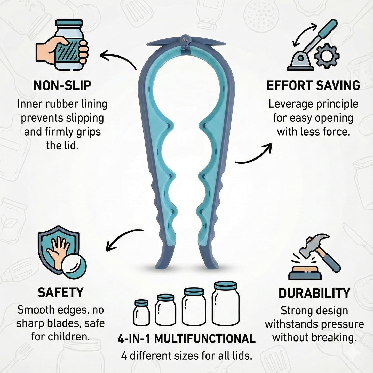 Jar Opener Bottle Opener and Can Opener for Weak hands - Seniors with Arthritis and Anyone with Low Strength - Mutil Jar Opener Get Lids Off Easily - Blue and Grey
