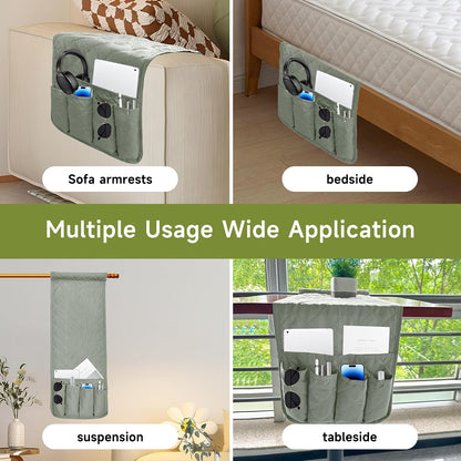 MEHIDFY Sofa Armrest Caddy, Waterproof Bedside Storage Organizer, Non Slip Armchair Pockets, Remote Control Holder for Couch, Handy Pouches with 6 Pockets for TV Remote, Phone, Magazine(Brown)