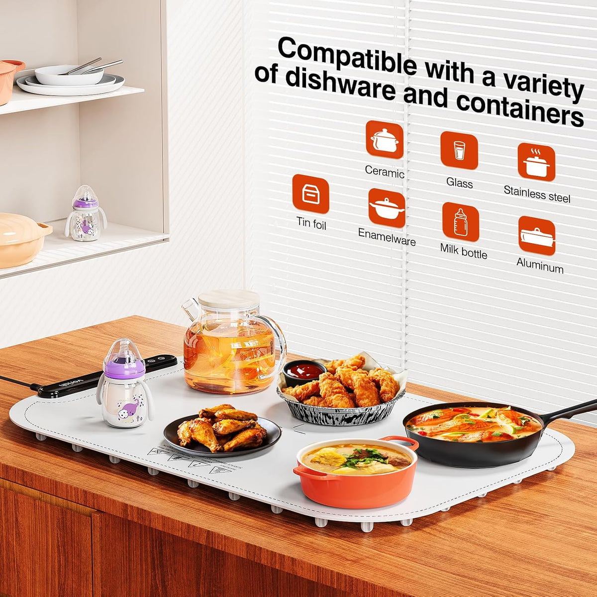 Warming Mat for Food, Voriah Electric Warming Tray with 3 Temp Settings & Auto Shut-Off, Food Warmer with Thick Silicone Surface to Keep Food Warm at Buffet, Parties, and Family Use（Dark Blue）