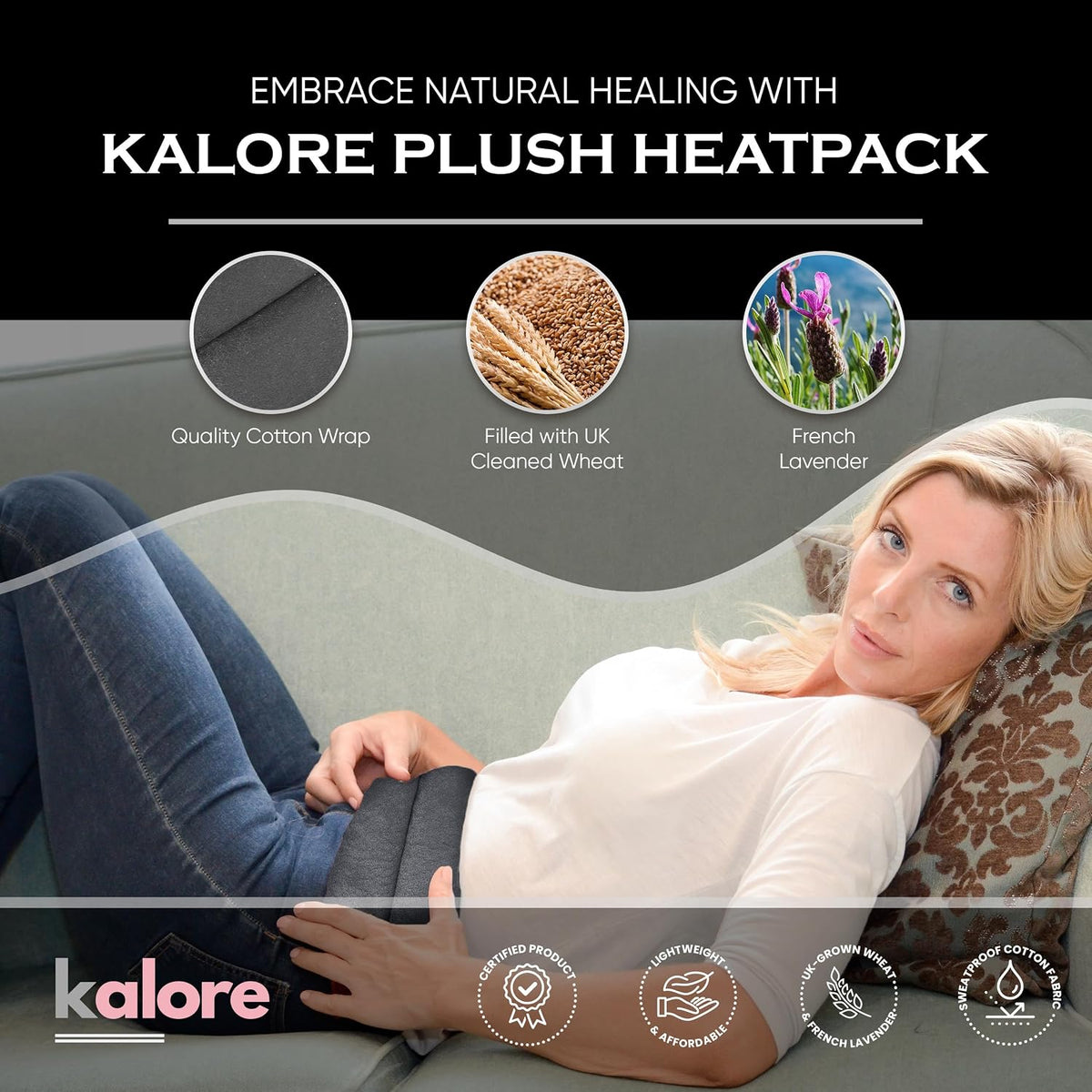 Microwavable Heating Pads for Winter Warmth, Back, Stomach & Head Comfort – Kalore Soft Cotton Tartan Neck Wrap – Even Heat Distribution Hot Compress Bag – Wheat Heat Pad XL – Unscented – Gray