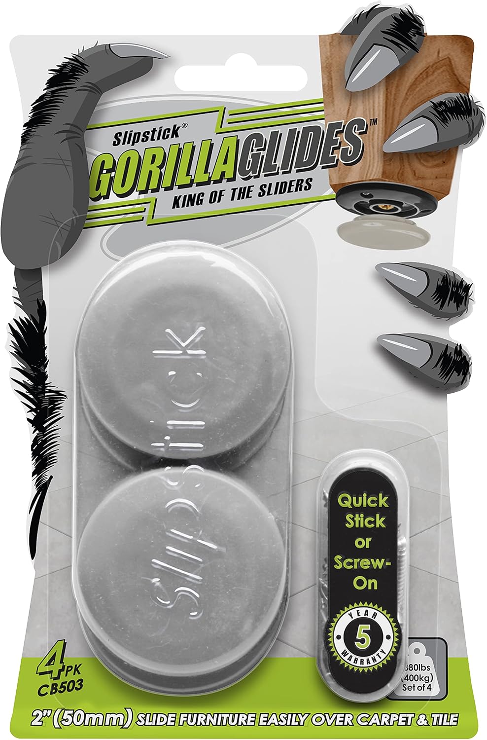 GorillaGlides 1 Inch Chair Sliders/Furniture Floor Protectors (16 Furniture Glides) Self-Adhesive Screw On Chair Glides for Sliding on Low-Pile Carpet & Hard Surface Floors, Round