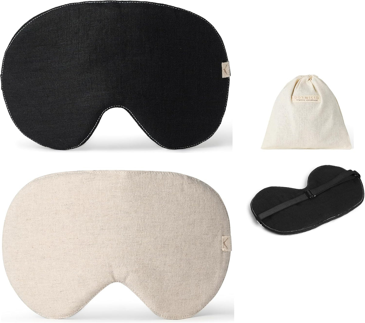2-Pack Linen Eye Sleep Mask, Organic Blackout, Oversize Shape Cover