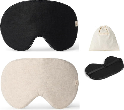 2-Pack Linen Eye Sleep Mask, Organic Blackout, Oversize Shape Cover