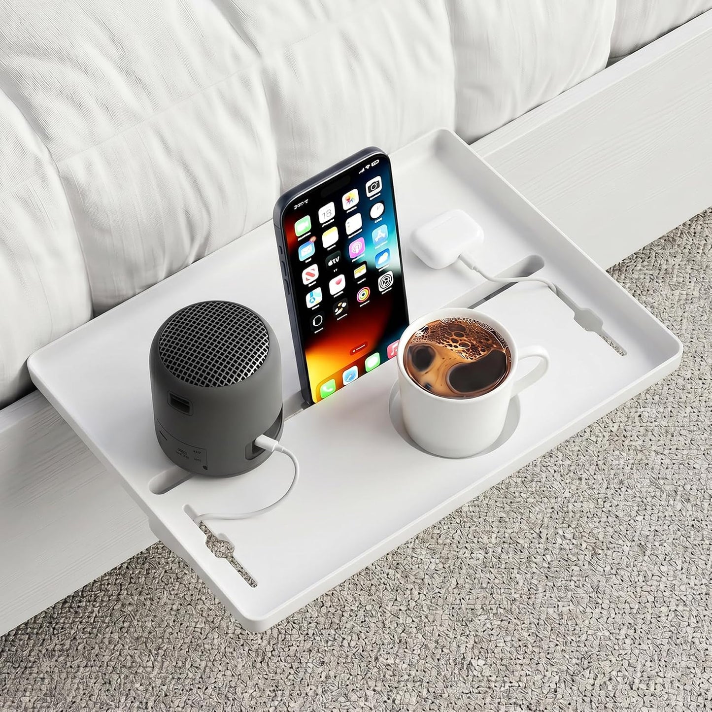 JOYMOOP Clip-On Bedside Shelf for Bunk Beds, Dorm Room Essentials, Bedside Caddy, No-Tool Install Bed Side Table Storage for Loft, Platform Beds, Nightstand Caddy for Phone, Glasses, Book, Black