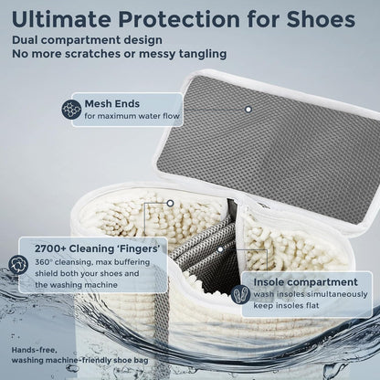 Shoe Washing Machine Bag for Sneaker Cleaning Laundry Shoe Bag, Yellow | Dual Compartment, Full Protection, Clasp-Lock Zipper, Dense Chenille, Bound Edge & Seams