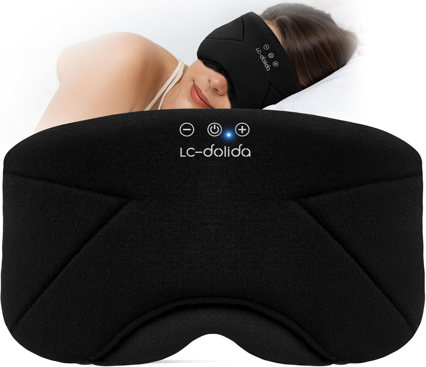 Sleep Mask with Headphones Bluetooth 5.4, LC-dolida Wireless Music Eye Mask for Sleeping Headphones with Soft Bamboo Cotton Cooling Breathable,Ultra-Thin Stereo Speaker for Side Sleepers-Khaki