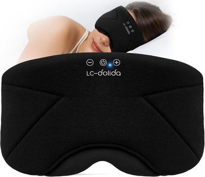 Sleep Mask with Headphones Bluetooth 5.4, LC-dolida Wireless Music Eye Mask for Sleeping Headphones with Soft Bamboo Cotton Cooling Breathable,Ultra-Thin Stereo Speaker for Side Sleepers-Khaki