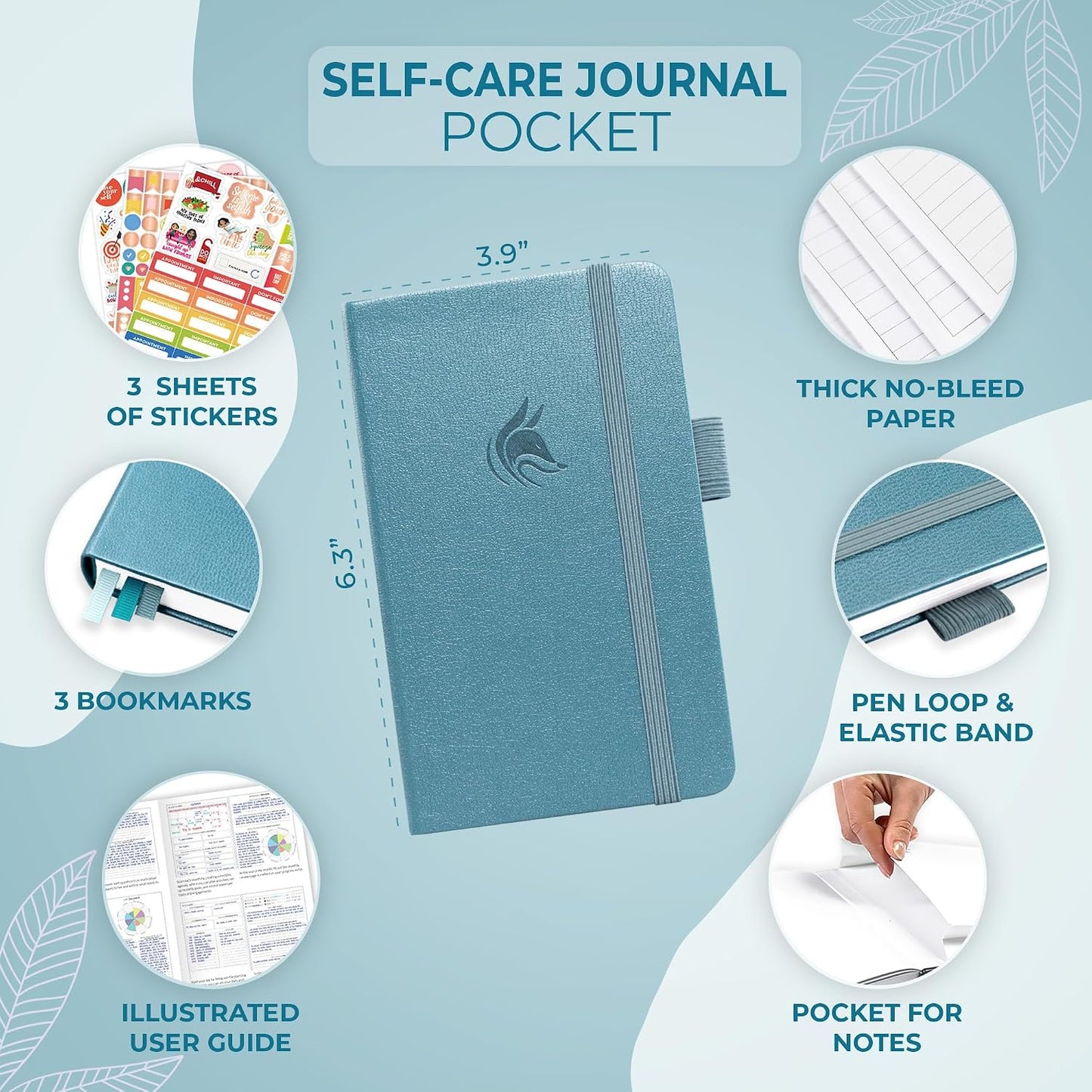 Clever Fox Self-Care Journal for Women, Daily Planner 5.8x8.3 Aquamarine | 3-month mental health journal, habit tracker, wellness journaling supplies for women & teen girls, gratitude & mood log