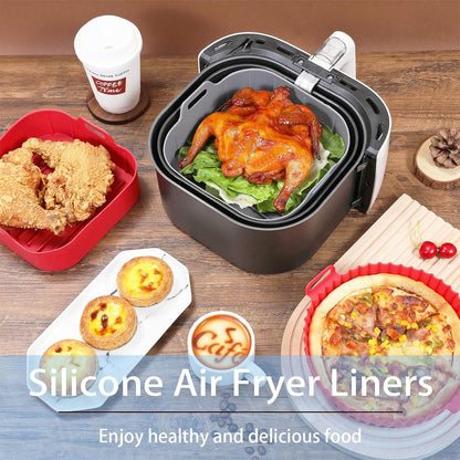 Silicone Air Fryer Liners Square,Pot 2Pcs 7.5inch Reusable Air Fryer Basket | Foopama Fit 3-6qt Reusable Non-Stick Silicone Liners Air Fryer Accessories for Air Fryer Inserts Oven Baking Tray Microwave