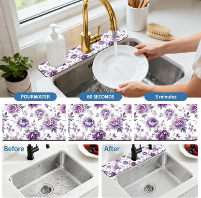 2 Pcs Kitchen Sink Splash Guard Faucet Mat Wood Grain Pattern Faucet Mat for Sinks Natural Wood Color Absorbing Drying Mats for Kitchen Bathroom, 23.6x5.5inch