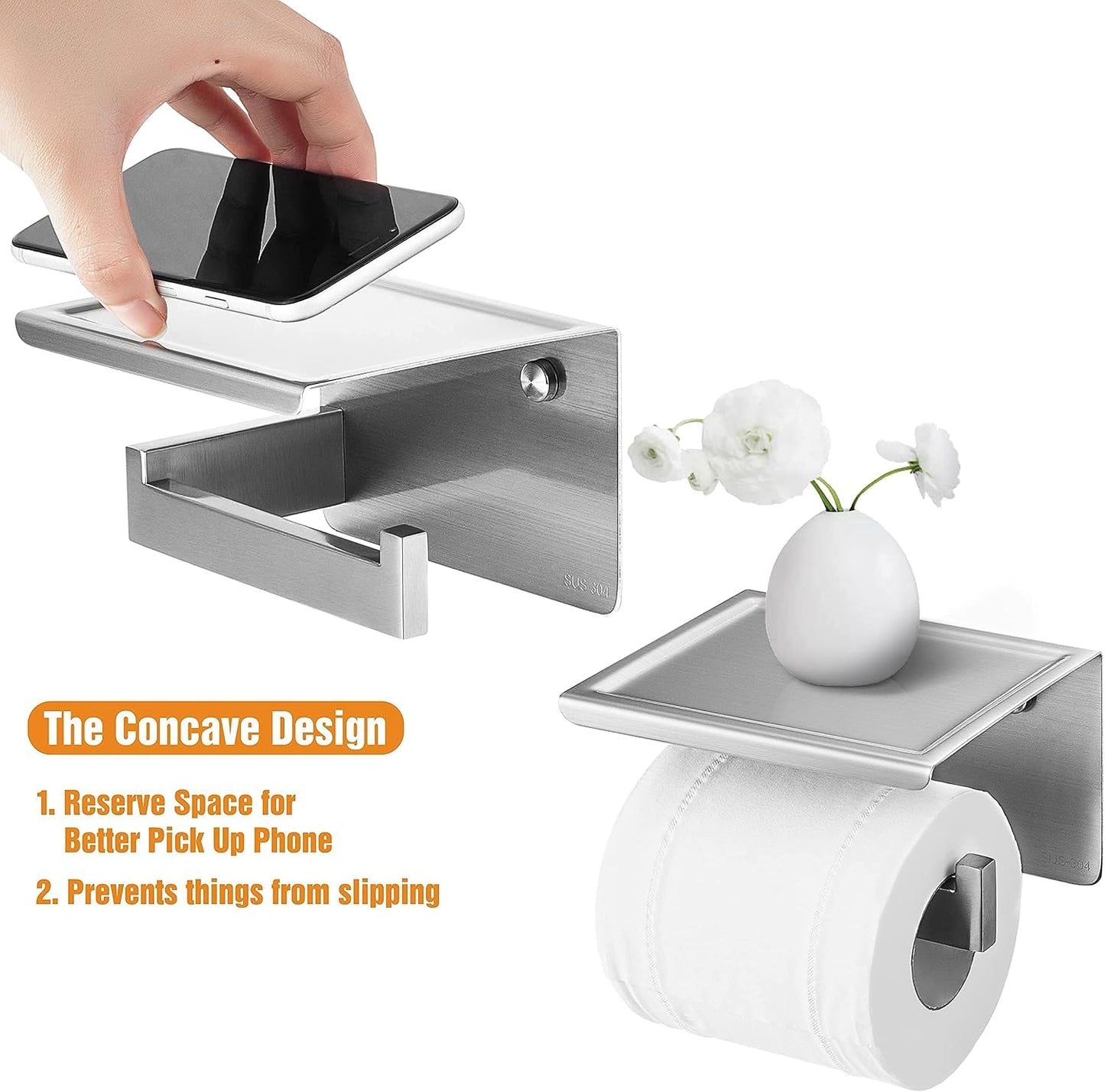 HITSLAM Toilet Paper Holder Matte Black, Adhesive Wall Mount, No Rotation | Heavy Duty Metal | anti rotation slot | vertical or horizontal setup |rustproof matte black finish|Bathroom Tissue Dispenser