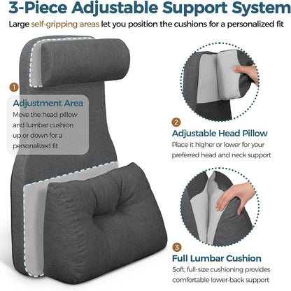 Shinnwa Adjustable Lumbar Support Pillow for Recliner with Headrest | Self-gripping fabric,Shredde memory foam Back Support Pillow with Headrest, Lower Back Pillow for Chair and Couch