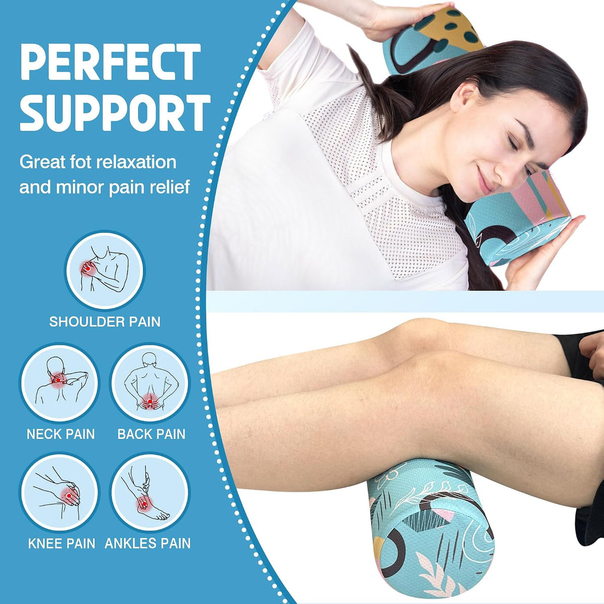 Neck Roll Pillow for Sleeping,Ergonomic Cylinder Tube Pillows for Cervical Spine and Neck Support,Versatile Roll Pillow for Bed,Office,and Travel,Memory Foam Bolster with Washable Cover