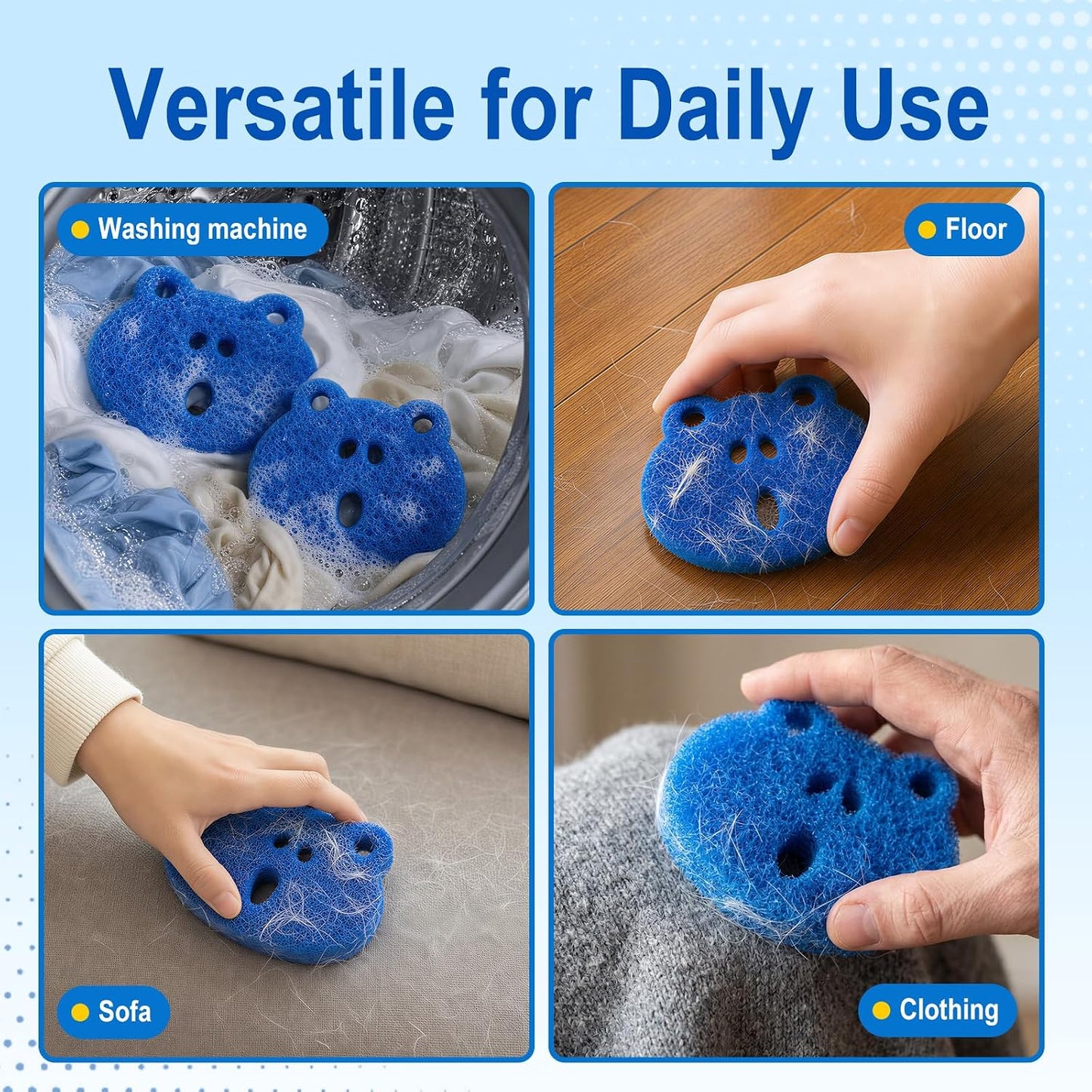 7 PCS Pet Hair Remover for Laundry, Reusable Dog Hair Remover Tool | Dog & Cat Hair, Reusable Pet Fur Catcher, For Washing Machine and Dryer, Lint Remover Tool, With White Mesh Storage Bag, Blue