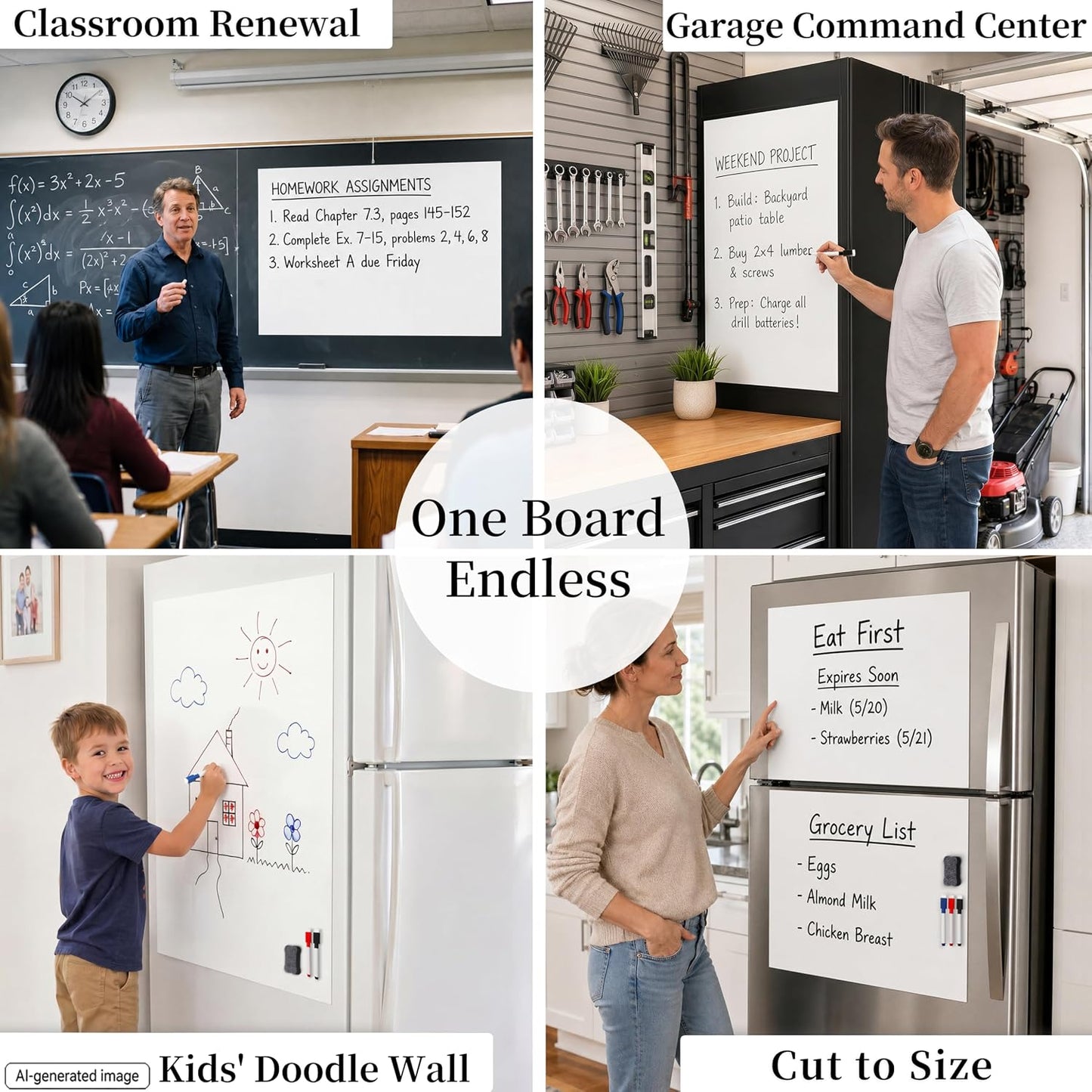 Magnetic White Board for Refrigerator Plan Weekly Menus at a Glance | Dry Erase Sheet for Meal Schedules - 12" x 8" Kitchen Command Center for Busy Moms with Magnet Backing Packed Flat