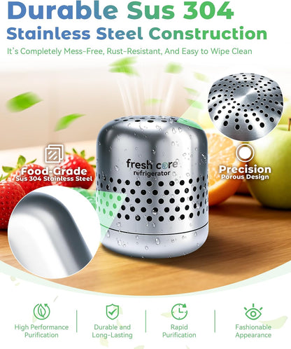 Refrigerator Deodorizer, Nano-Catalytic Stainless Steel Odor Eliminator, Compact Storage Design, Extends Grocery Life, 10-Year Odor Eliminator for Fridge Freezer Car Closet，1Pcs