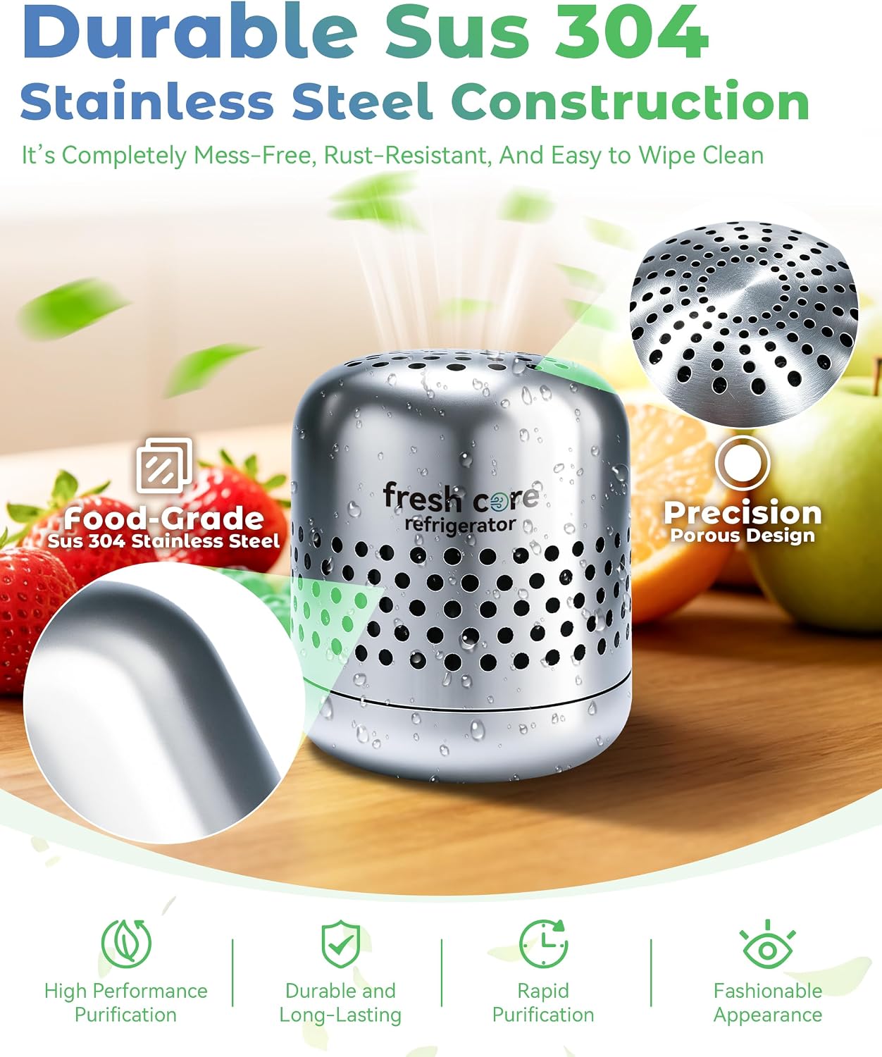 Deodorizer - Lasts up to 10 Years Fridge Deodorizer, Nano-Catalyst Technology, Sus 304 Stainless Steel, Long-Lasting Odor Eliminator for Fridge, Car(1pcs, one size)
