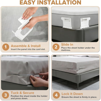 No-Lift Bed Sheet Holders for Thick Mattresses, 8PcsTriangle Sheet Straps Keep Sheets in Place All Night, Upgraded Mattress Clips with Fabric-Safe Grippers, Fitted Sheet Fasteners