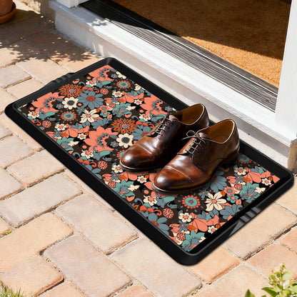 BEHERO Boot Tray Shoe Mat Decorative Patterned, Rubber Shoe Matt Tray Indoor/Outdoor Use, 16" x27.5" Shoe Cleaning Mat Non-Slip, Shoe Storage Waterproof Flower Prints for Entryway, Velvet Bloom
