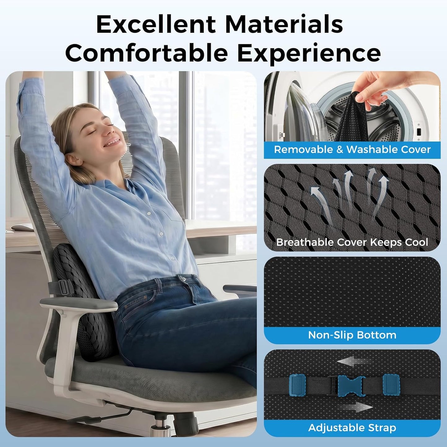 Lumbar Support Pillow for Car & Office Chair - High-Density Memory Foam Back Cushion for Sciatica & Lower Back Pain Relief - Non-Slip Support for Long Commutes & Desk Workers (Black)