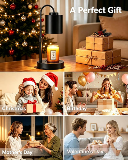 CASTLELIFE Dimmable Candle Warmer Lamp with Timer, Height Adjustable Candle Warmer for Jar Candles, Electric Wax Melt Warmer for Home Decor House Warming Gifts, Birthday Gifts for Women, Black Clear