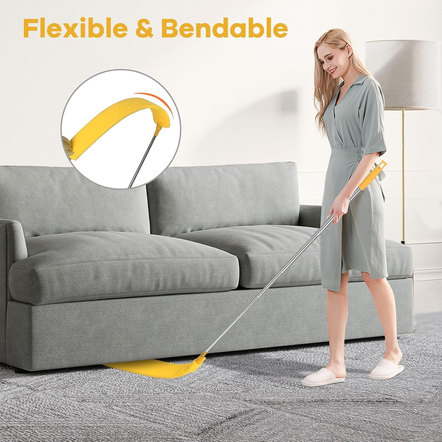 Retractable Gap Dust Cleaner Brush with Long Handle 30 to 100 inches, Cleaning Tools with 2 Microfiber Dusting Cloths, Extendable Duster for Cleaning Under Refrigerator Sofa Couch Bed Furniture