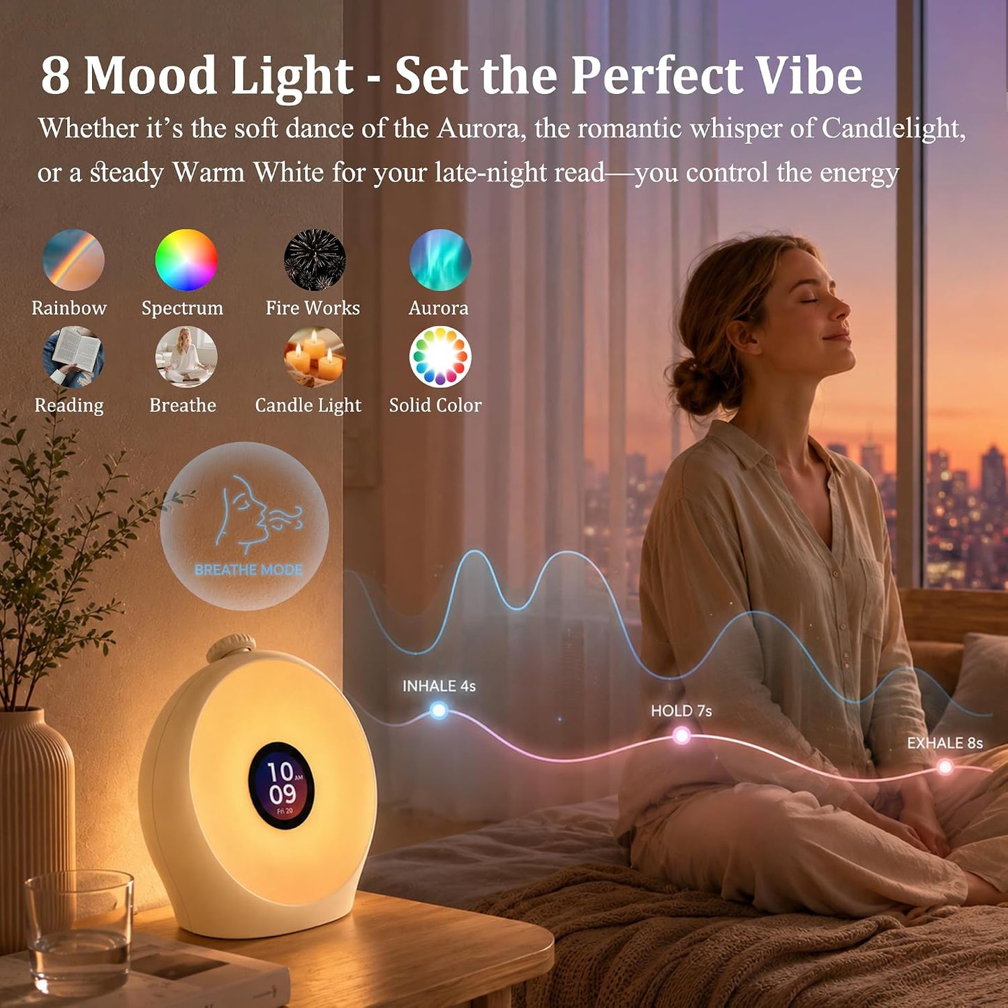 Sunrise Alarm Clock with 3 Unique Wake Up Modes for Every Sleeper, Sound Machine Night Light with 10 Natural White Noise Sounds and 8 Dimmable Ambient Mood Lighting for Bedrooms, Adults, Kids