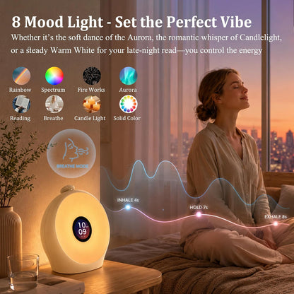 Sunrise Alarm Clock with 3 Unique Wake Up Modes for Every Sleeper, Sound Machine Night Light with 10 Natural White Noise Sounds and 8 Dimmable Ambient Mood Lighting for Bedrooms, Adults, Kids