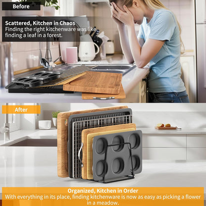 Cutting Board Organizer Kitchen Organizer Rack for Cutting Board, Bakeware, and Cookie Sheet, 5-Slot Heavy-Duty Steel Cookware Holder,Rust-Resistant with Anti-Slip Feet (1, Small)