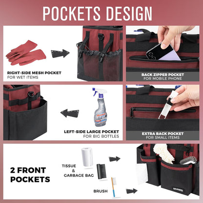 SCAVATA Compact Wearable Cleaning Caddy with Handle & Shoulder Straps | Small Cleaning Supplies Organizer, Under Sink & Car Cleaning Tools Storage Bag for Housekeepers Cleaners, Black