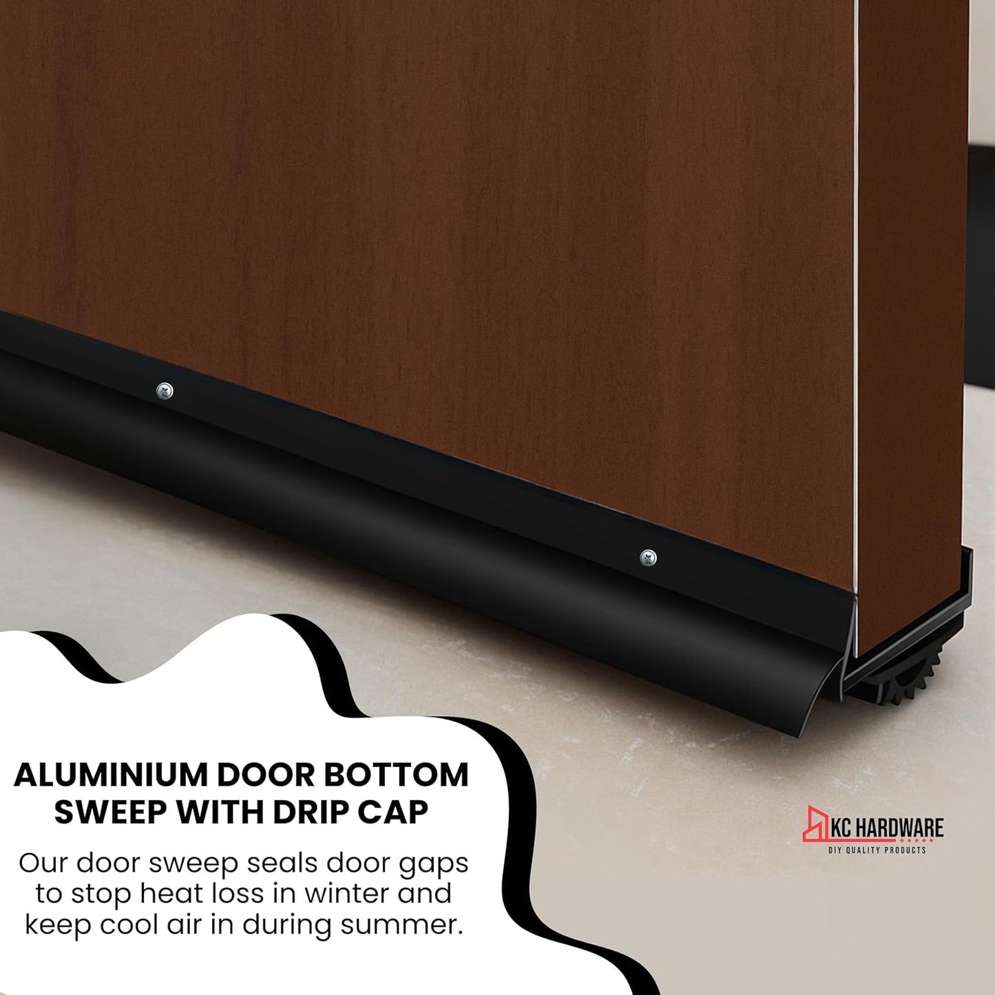 U Shaped Aluminum Door Bottom Sweep with Drip Cap, Draft Stopper for Bottom of Door, Weather Stripping Seal for Exterior and Interior Doors, 1 3/4" Width, Black (36 Inch)