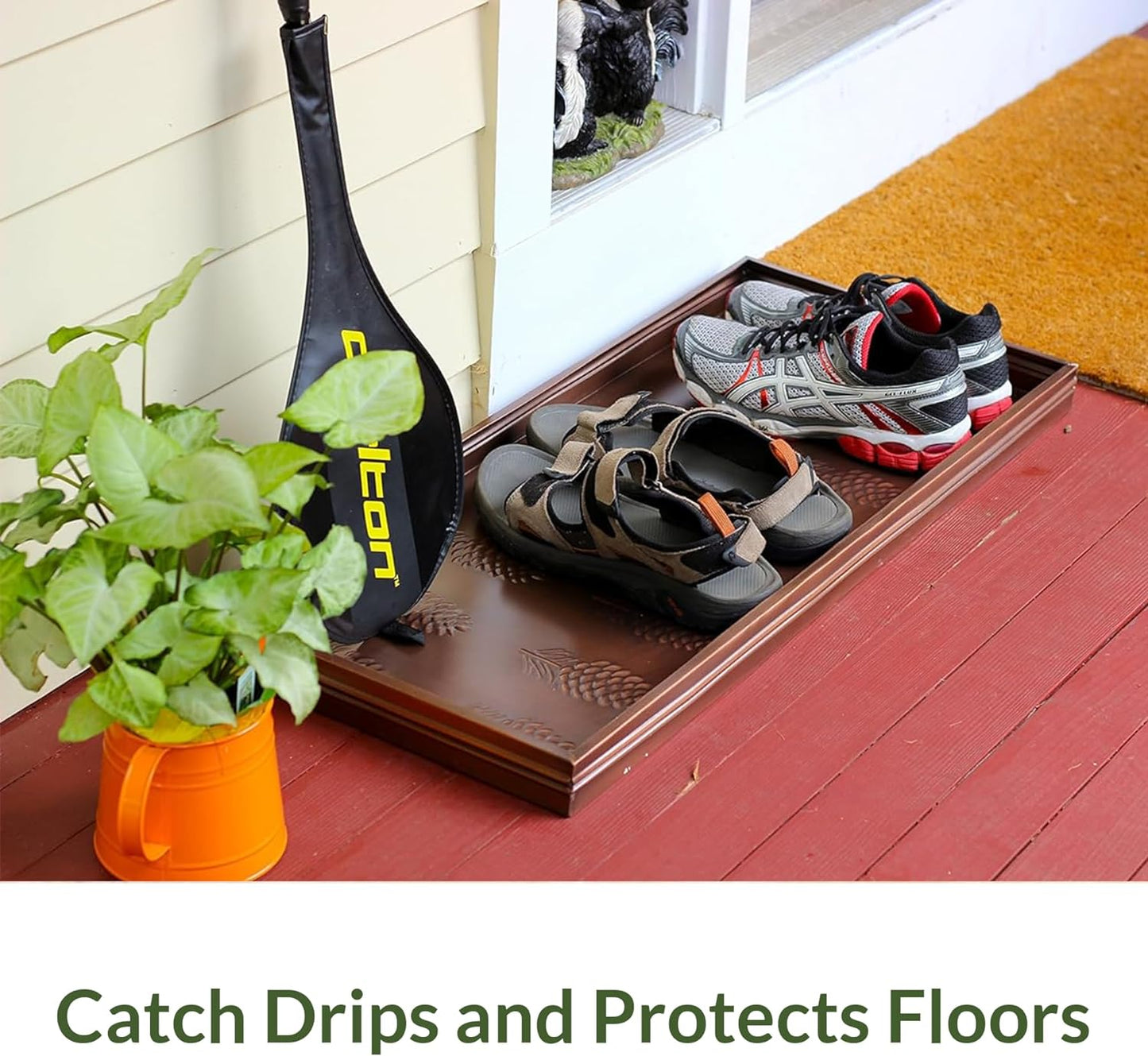 Good Directions Large Boot Tray, Classic Multi-Purpose All Weather Decorative Boot Tray, Shoes, Plants, Garage, Patio Door, Pet Bowls, 34 inch Entry Indoor Shoe Tray, Brown Copper Finish