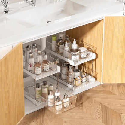 Vtopmart 2 Pack Pull Out Bathroom Under Sink Organizer (S-Standard) | Slide-out drawers, Multi-purpose storage, Clear visibility, Easy Set-up