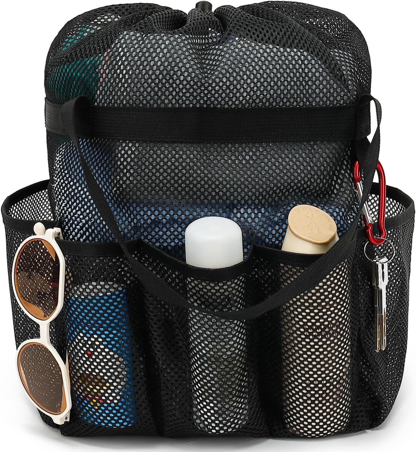 Fammart Mesh Shower Caddy Portable with Drawstring, Dorm Room Essentials for College Girls Guys, 8-Pocket Extra Large Shower Bag Basket Tote for Camping Beach Gym Travel Toiletry Bathroom