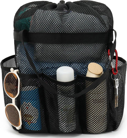 Fammart Mesh Shower Caddy Portable with Drawstring, Dorm Room Essentials for College Girls Guys, 8-Pocket Extra Large Shower Bag Basket Tote for Camping Beach Gym Travel Toiletry Bathroom