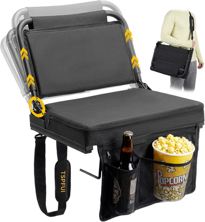 Heated Stadium Seat, Folding Chair with Back Support for Bleachers | 5-Position Adjustable Backrest, 16.5" Wide Seat, USB Heating Pad (Power Bank NOT Included), Supports 330 lbs, Carry Strap
