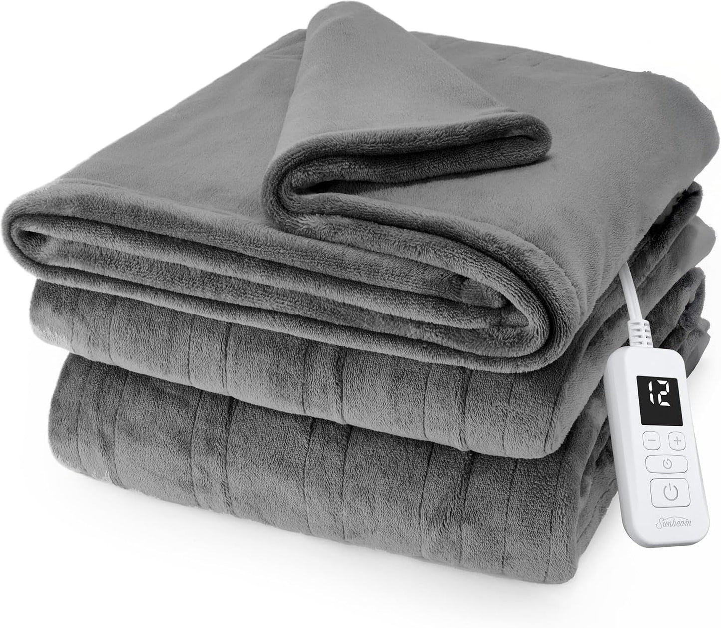 Sunbeam Royal Posh Dove Grey Heated Personal Throw / Blanket, Cozy-Warm, Adjustable Heat Settings