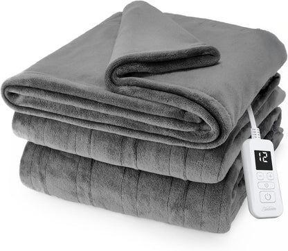 Sunbeam Royal Posh Dove Grey Heated Personal Throw / Blanket, Cozy-Warm, Adjustable Heat Settings