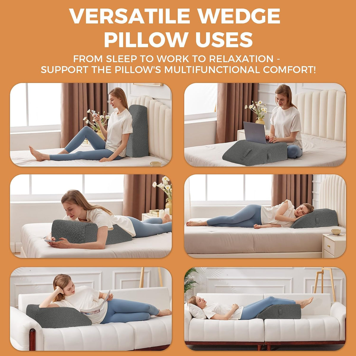 BIEEZZK Leg Elevation Pillow Blood Circulation, 23.6×16.8×8in, White/Grey