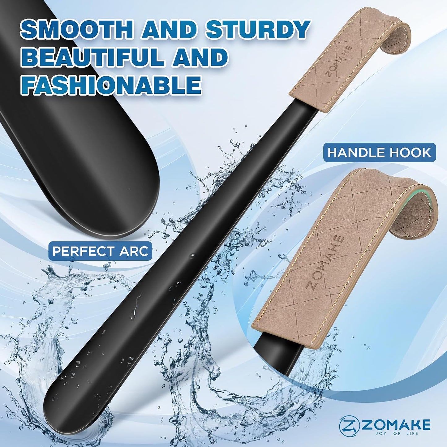 ZOMAKE Shoe Horn Long Handle for Seniors Men Women,Metal Long Shoehorn for Boots,16.5" Shoe Spoon Helper(Brown Handle) | 1Pack Stainless Steel Boot Horn Shoe Spoon Helper, Smooth Edges, Comfort Grip, No Bending Over, Shoe Protection(Brown Handle)