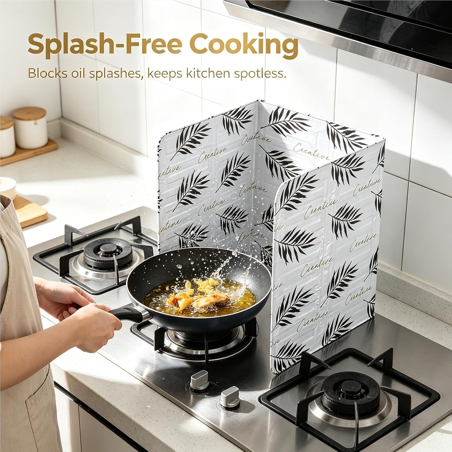 Stove Splash Guard, Oil Splash Guard Aluminum Foil Oil Splash Guard Suitable for Kitchen Stovetop Cooking (White)