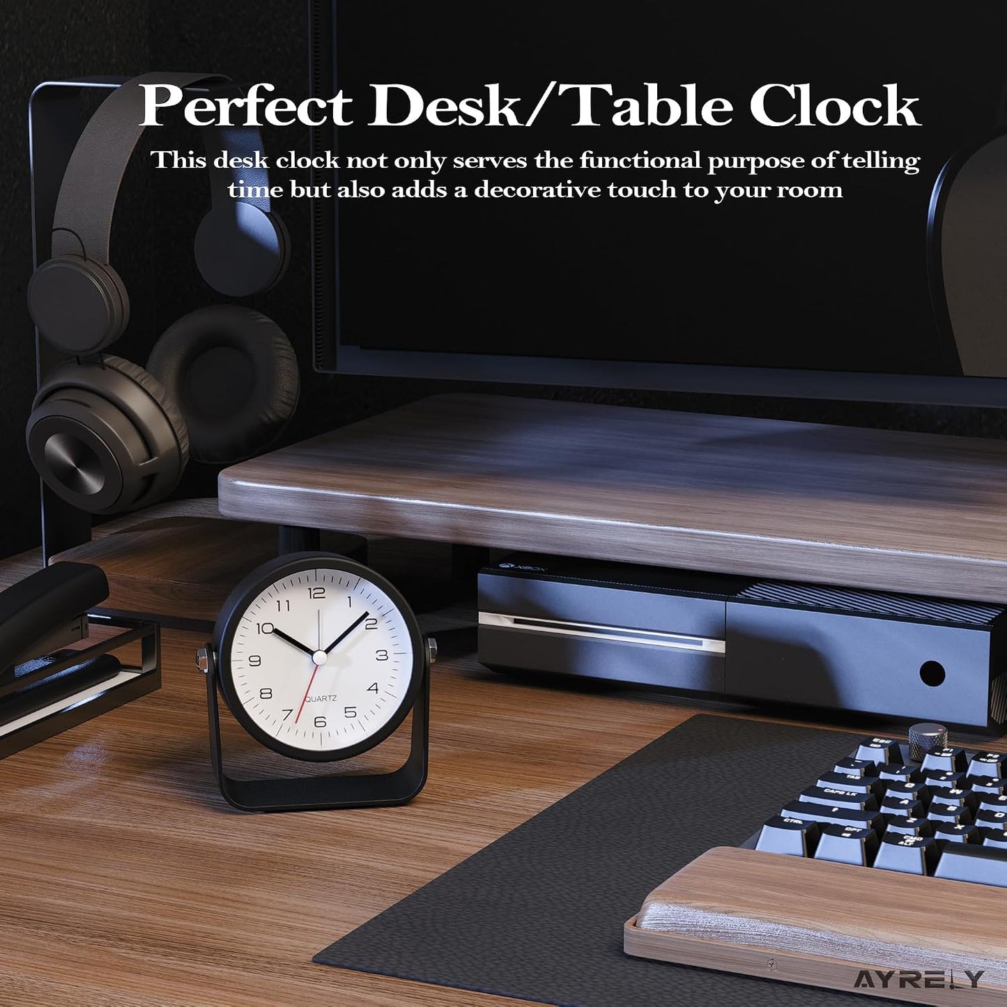 AYRELY® 3.5" Small Analog Travel Alarm Clock, Battery Operated Desk Clock | Cute Table Clock with Light, Adjustable Angle, Bedside, Bedrooms, Kids' Rooms and Living Room Decor (Orange)