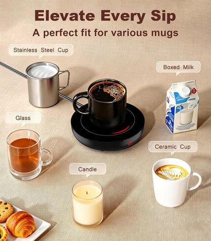 Kepwam Coffee Mug Warmer for Desk, 3-Temp Fast Heating Cup Warmer with 6H Auto Shut Off, LED Light & Smart Candle Warmer for All Beverages, Ideal Gifts for Women Men
