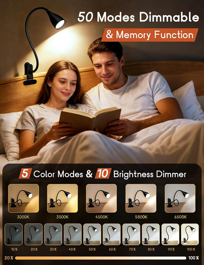 Reading Light for Book in Bed,Clip on Light Reading Lamp with Adapter Black