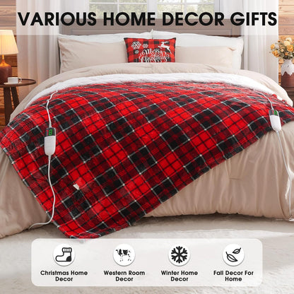 Heated Blanket Electric Throw 50X60 Heating Blanket with 10 Heating Levels 8 Hours Auto Off, Blue Plaid Sherpa Blankets Winter Warmer, Home Decor for Couch Bed Office,Gifts for Mom, Women,Washable