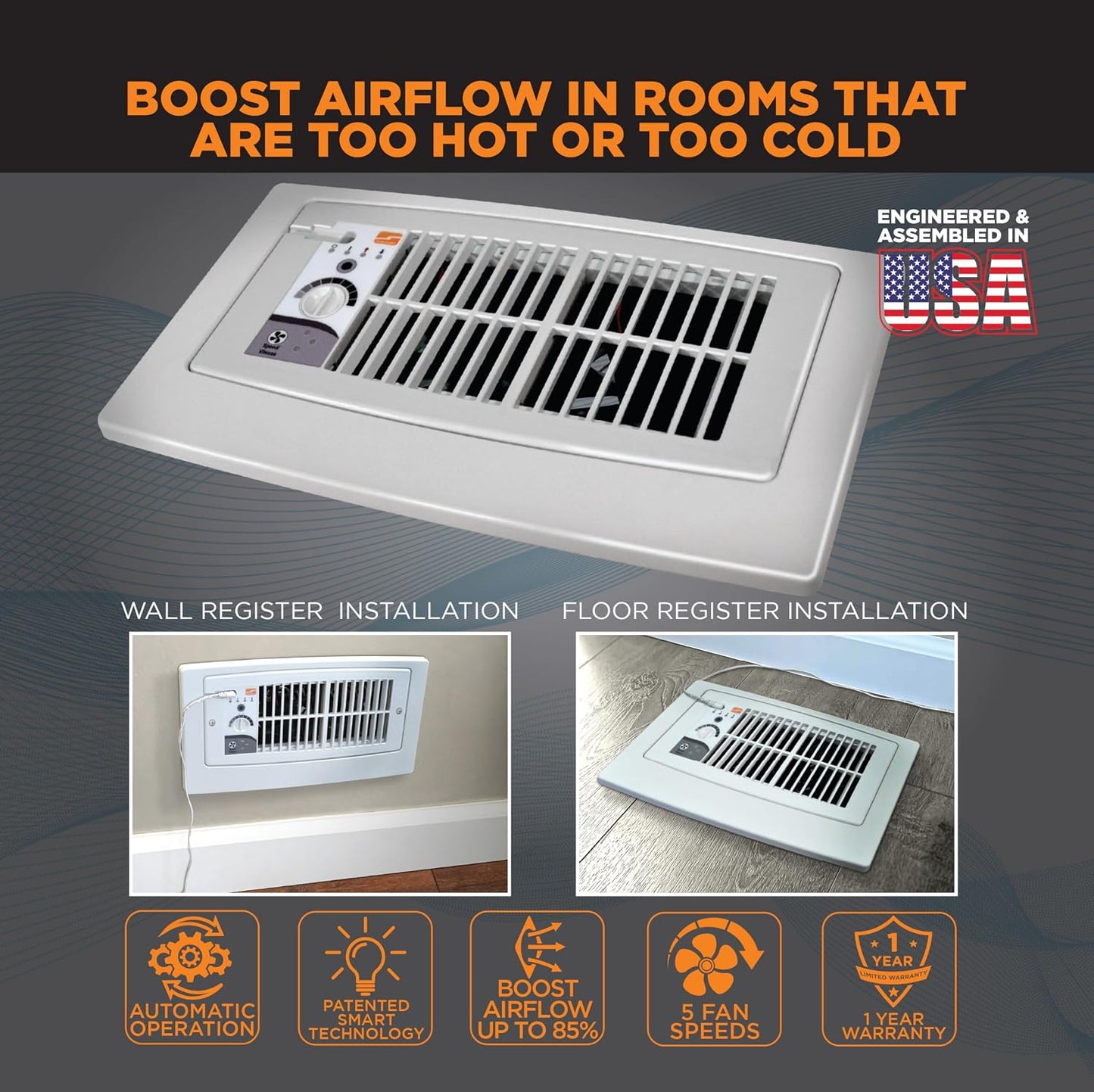 Suncourt Flush Fit Register Booster Fan, Adapter Plate, Brown (HC500-BPL)