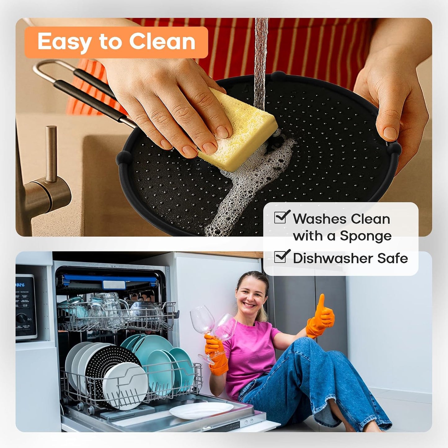 13-Inch Splatter Screen for Frying Pan - Silicone Grease Splatter Guard for 12"-13" Panss - |USA Brand|, Black | oven safe