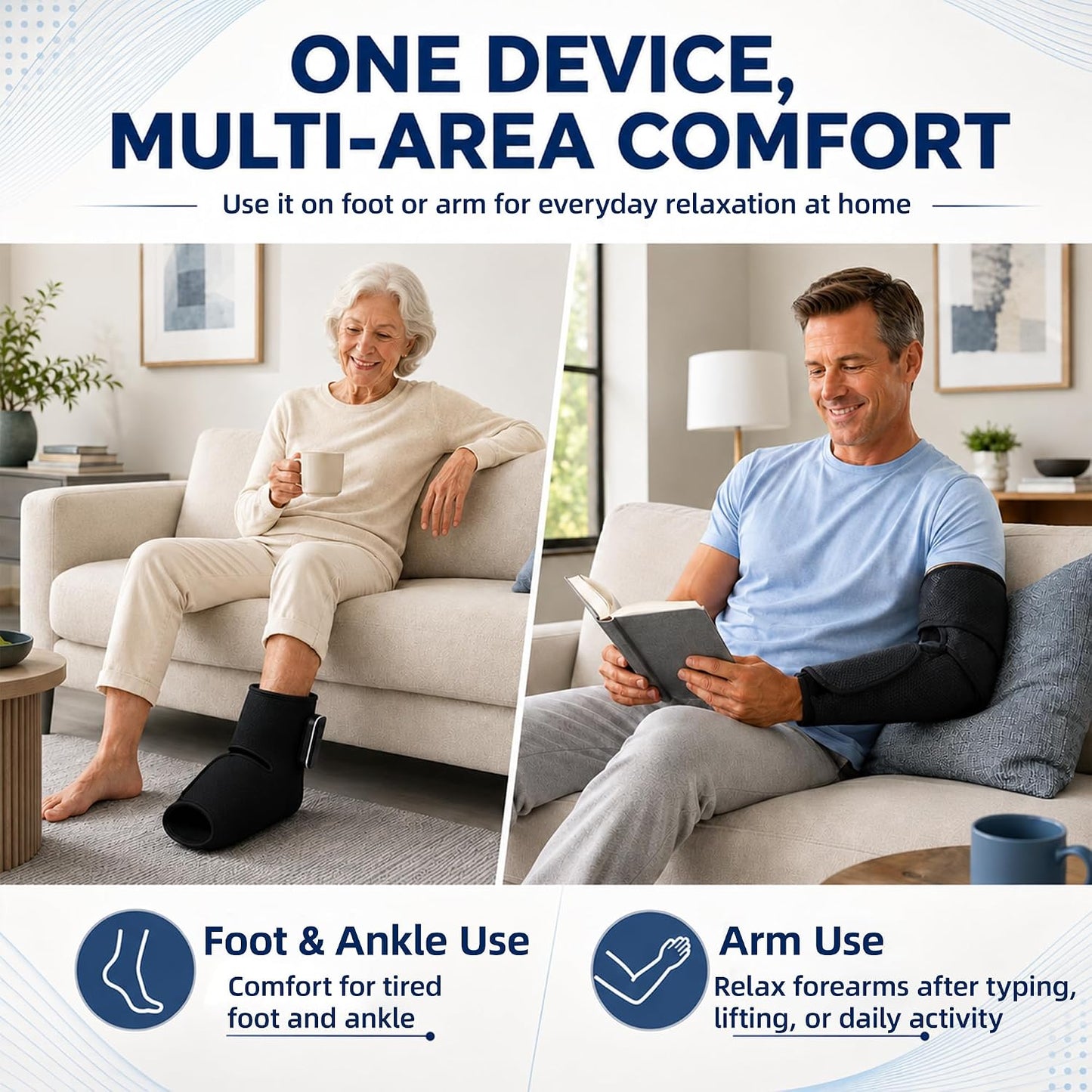Cordless Air Compression Foot and Ankle Massager with Heat,1Wap | Portable Heat & Vibration Wrap for Tired Feet, Sore Arms & Swollen Ankles; Cordless, Rechargeable Gift for Men and Women