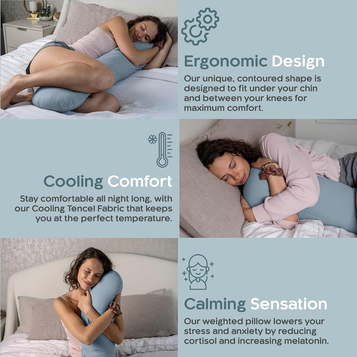 SleepCloud Weighted Body Pillow 6.5lbs, Cooling Tencel Cover, 41” x 10”